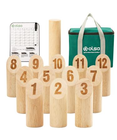 OLSA Wooden Throwing Game Set, Numbered Block Tossing Game with Scoreboard & Carry Bag-Outdoor Backyard Lawn Game for Kids Adults Family
