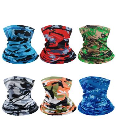 6 Pack Neck Gaiter Face Mask : Breathable Gator Masks Face Scarf Cover Balaclava & Bandana Headband Protect for Men Women Camouflage-6pack
