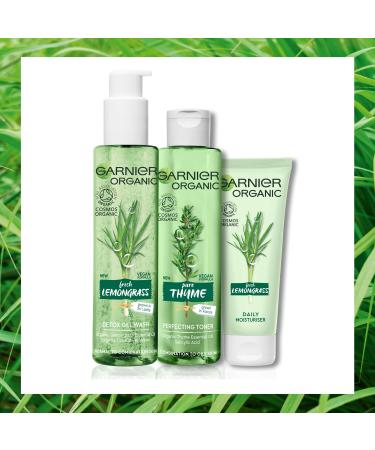 Garnier Organic Essentials Face Care & Cleanse Routine Set: Lemongrass Gel Face Wash Hydrating Moisturiser & Purifying Thyme Toner for Healthy Glowing Skin - for Normal Combination & Sensitive Skin