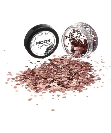 Rose Gold Chunky Holographic Glitter by Moon Glitter - Cosmetic Festival Makeup for Face, Body, Nails, Hair & Lips - 3g - Buy Online on GoSupps.com