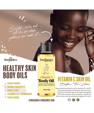 Herganics Vitamin C Oil: Brightening Serum for Face & Body with Gua Sha for Lymphatic Drainage - Buy Online on GoSupps.com