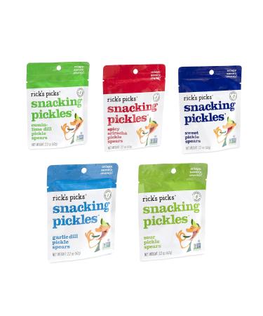 Ricks Picks Snacking Pickles, Taster's Variety Pack Pickle Spears Gluten-Free, Vegan, Non-GMO Project Verified, Kosher, Healthy Snack On-the-Go 5 pk Taster's Variety Pack 2.2 Ounce (Pack of 5)
