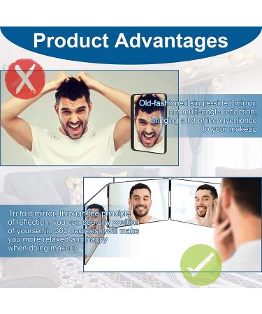 360 Haircuts Mirror with LED Lights for Self Hair Cutting - Tri Fold Mirror for Barber Use - Portable and Height Adjustable Hooks - Black - Buy Online on GoSupps.com