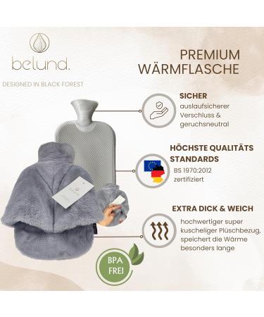Belund. Premium Foot Warmers - Electric-Free Hot Water Bottle & Bed Bottle with Plush Cover | Super Fluffy Gray Foot Heater - Buy Online on GoSupps.com