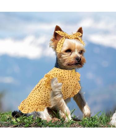 Frienda Cat and Dog Princess Floral Dress Set with Headband, Red and Yellow Floral Dress (M) - Spring/Summer Holiday Fashion - Buy Online on GoSupps.com