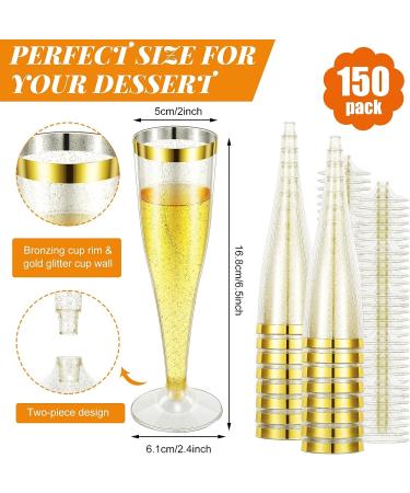 CHENGU 150 Pcs 5oz Gold Glitter Plastic Champagne Flutes - Disposable Wedding Party Glasses - Buy Online on GoSupps.com