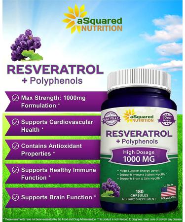 180 Capsules of 100% Natural Resveratrol with Red Wine Extract - Pure Heart Health Supplement - Extra Strength Antioxidant Pills - Buy Online on GoSupps.com