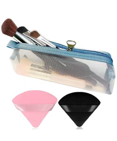 Washable and Quick-Dry Large Travel Makeup Brush Holder Zippered Design Face Brushes Holder Makeup Brush Organzier Bag Makeup Brush Travel Case With 2 Pieces Soft Powder Puff Face Makeup Sponge (Brush Not Included)