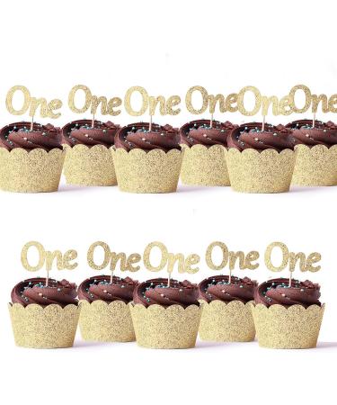 PACK of 24pcs Toppers Gold Number One Toppers First Birthday Cake Toppers and Picks Gold Glitter Cake Decorating Toppers One Year Cupcake Topper Decorations Birthday Cake Toppers - Buy Online on GoSupps.com