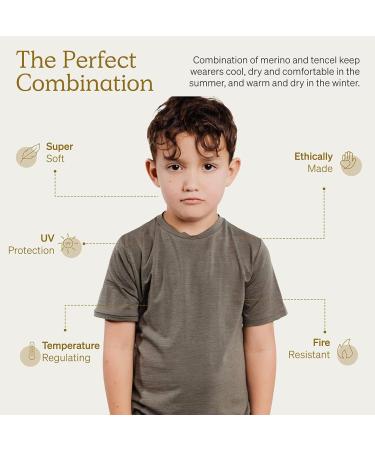 Nui Organics Merino Wool & Tencel Kids T-Shirt - Lichen, 8 Years | Ultra Soft Base Layer for Year-Round Comfort - Buy Online on GoSupps.com
