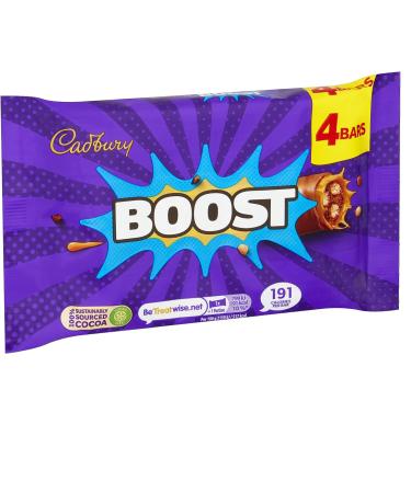  Cadbury Cadbury Boost Original Pack of 4 chocolate bars filled with biscuits and cocoa with chewy caramel and Cadbury milk chocolate 37g - Buy Online on GoSupps.com