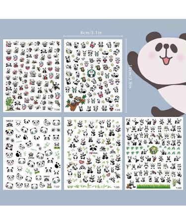 Panda Nail Art Stickers - 3D Cute Pandas with Bamboos and Flowers - Pack of 5 Sheets - for Nail Design, Manicure, DIY Decor, Kids Crafts - 3.1x3.9 Inch - Buy Online on GoSupps.com