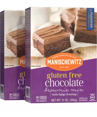 Manischewitz Gluten Free Chocolate Brownie Mix With Fudge Frosting 12oz (2 Pack) | Grain Free Kosher for Passover Baking Pan Included!