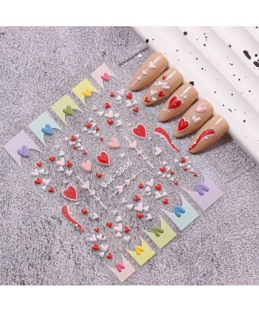 JMEOWIO 6 Sheets 3D Embossed Valentines Day Heart Nail Art Stickers Decals Self-Adhesive 5D Cute Colorful Nail Supplies Nail Art Design Decoration Accessories - Buy Online on GoSupps.com