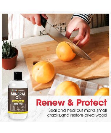 AZEN 16oz Food Grade Mineral Oil for Cutting Boards - Protect & Restore Wood with Brush - Buy Online on GoSupps.com