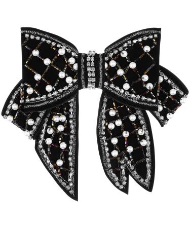 SOIMISS Large Bow Hair Clips Rhinestone Pearl Hair Pins Beads Bowknot Alligator Clips Barrette Vintage Glitter Bobby Pins for Women Girls Party Hair Accessories (Black)