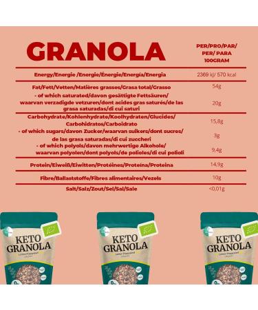 Go-Keto BIO Keto Granola Lemon Poppyseed 6x 290g - Muesli Keto for Breakfast Keto with Coconut Chips Nuts Sunflower Seeds - Buy Online on GoSupps.com