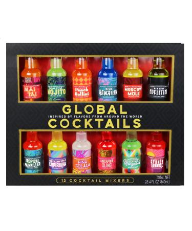 Thoughtfully Gifts Global Cocktail Mixers 2.3 Fluid Ounces Each Mixes of Classic Margarita Cuban Style Mojito New York Appletini Pina Colada Blue Hawaiian Set of 12(Contains NO Alcohol)