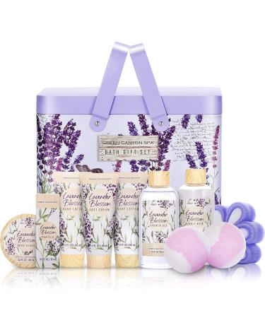 Relaxing Lavender Spa Bath Gift Basket 11pcs Lavender Birthday Gifts For Women Home Bath Spa Gift Set Green Canyon Spa