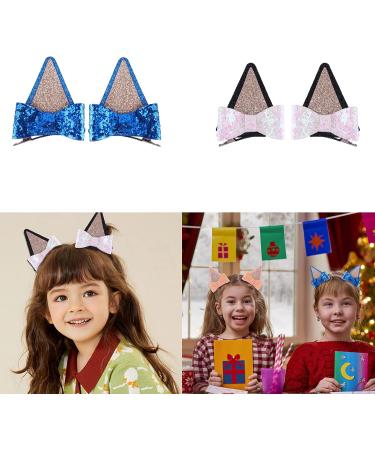 amangul 2x Get-ready-to-shine! Girls Barrettes Ears Animal Ears Hair Clip Set with Shinning Glitter Versatile Barrettes(Blue) - Buy Online on GoSupps.com