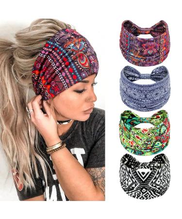 Headband women wide elastic soft boho hair bands leopard print hairdress yoga sport hair band multi-colored hair ripe women (k) set-4 - Buy Online on GoSupps.com