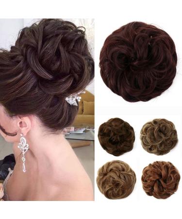 JJstar Messy Hair Bun Curly Wavy Hair Scrunchies Accessories Pieces for Women Girls Synthetic Hair Chignons (Chestnut Brown)