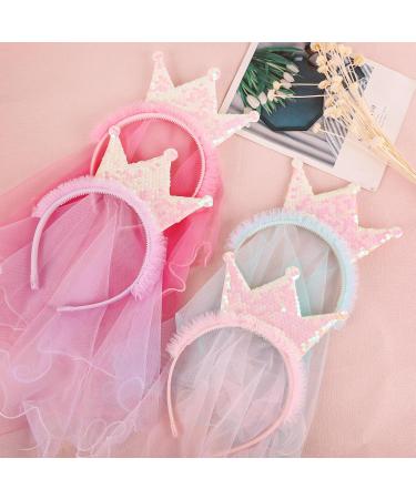 Girls Hairband with Veil Hair Hoop Tiara Lightweight Crown Purple Headpiece Princess Wedding Party Bridesmaid Birthday Party Carnival Hair Accessories for Little Girls Children Kids Pink - Buy Online on GoSupps.com