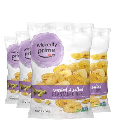 Wickedly Prime Plantain Chips, Roasted & Salted, 12 Ounce (Pack of 4) Roasted & Salted 12 Ounce (Pack of 4)