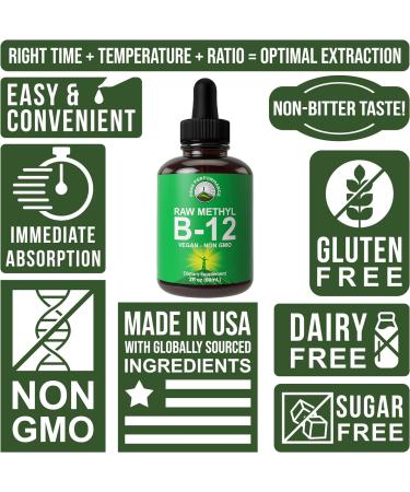 Raw Methyl B12 Liquid Drops - Fast Acting Vegan Vitamin Supplement for Energy & Focus - 2 fl oz - Buy Online on GoSupps.com