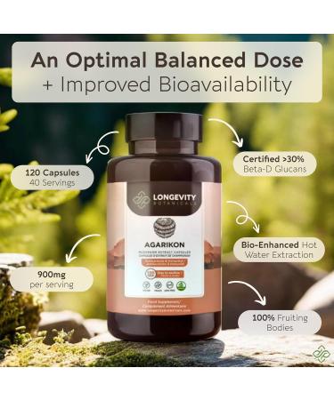 Longevity Botanicals Agarikon Mushroom Extract Capsules (120) | Concentrated 10:1 Ratio | 100% Fruiting Bodies | Laricifomes Officinalis Supplement for Immunity & Respiratory Support - Buy Online on GoSupps.com