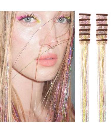 12 Pieces Clip in Hair Tinsel Heat Resistant 19.6 Inch Fairy Galaxy Hair Extension Tinsel Kit Glitter Hair Tensile Clip in on Sparkling Shiny Colorful Hair Accessories for Women Girls Kids (Galaxy)