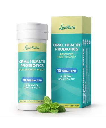 LincNutri Oral Probiotics for Bad Breath & Mouth for Adults 10 Billion CFU - Dental Probiotic Supports Fresh Breath - Dental Plaque & Cavity Prevention - for Gum & Teeth Care - 60 Lozenges Mint Flavor