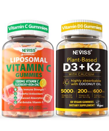NEVISS 1Pack Liposomal Vitamin C 1000mg Gummies + 1Pack Vitamin D3 5000iu Gummies