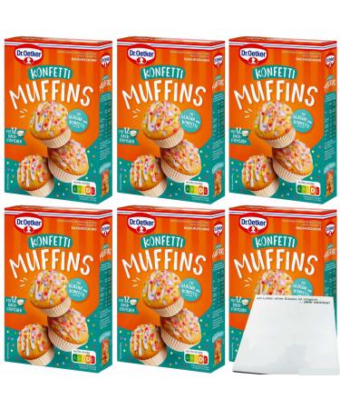 Dr. Oetker baking mix for colorful confetti muffins with baking cups and icing pack of 6 (6x325g pack) + usy block