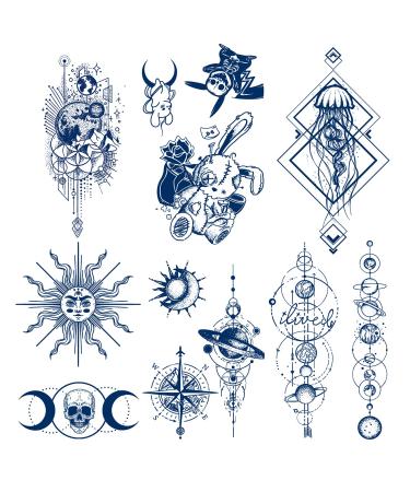 Semi Permanent Planet Temporary Tattoos  6-Sheet 2 Weeks Long Last Waterproof Moon Star Sun Tattoos  100% Plant-Based Ink Infinity Realistic Tattoos Sticker
