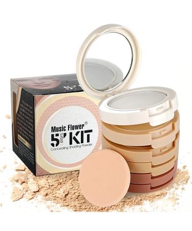 FantasyDay Pro 5 Colors Multi-layer Face Powder Compact Face Correcting Pressed Powder Makeup Kit Foundation Highlighter Bronzing Powder Contouring Camouflage Makeup Palette 1