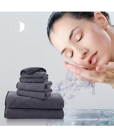Luxury Silk Hemming Towel Set - Dark Grey 6 Piece - Quick Drying Microfiber Towels for Bath, Fitness, Sports, Yoga, Travel - Ultra Soft and Lightweight - Buy Online on GoSupps.com