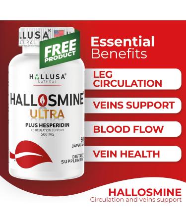 Hallosmine Vein Support Cream 4oz 2 Jars + Free Hallosmine Ultra Diosmin 500mg & Hesperidin 150mg Circulation & Vein Support | Varicose Veins cream for Leg Circulation Spider Veins & Hemorrhoids - Buy Online on GoSupps.com