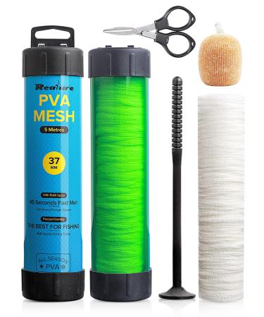 Realure 5m pva network fishing set with scissors 18mm 25mm 37mm wide PVA mesh carp accessories with funnel & stark system quick melting PVA bag fishing pva bags for boilie bait 37 mm (5 m) quickly soluble