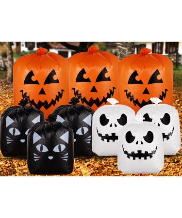 Giiffu Halloween Leaf Lawn Bags(3648 & 2430) - Halloween Thanksgiving Fall Outdoor Garden Yard Decoration Trash Bag, Giant Jack-o-lantern Pumpkin Lawn Bag - Pack of 9 with Twist Ties