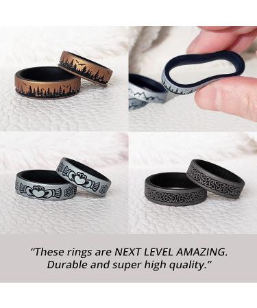 Knot Theory Mountain Forest Waves Silicone Ring - Dual Layer Engraved - Breathable Comfort Fit 6mm Rubber Wedding Band - Antique Gold Size 4/4.5 - Buy Online on GoSupps.com
