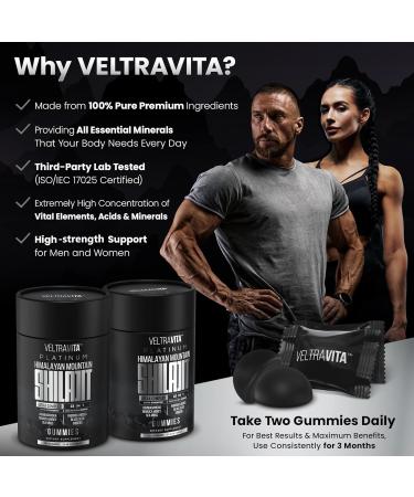 VeltraVita 28000 mg 23-in-1 Himalayan Shilajit for Men Ashwagandha Gummies Platinum Irish Sea Moss Gel Black Seed Oil Manuka Honey Medical Grade Tongkat Ali Rhodiola Rosea No Sugar Lab Test - Buy Online on GoSupps.com