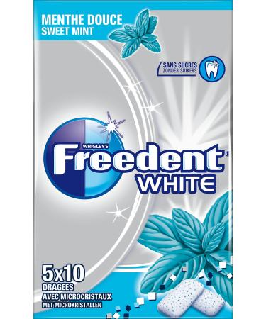 FREEDENT WHITE - Menthe Douce - 5 Paquets de 10 drag es de Chewing-Gum sans sucres (Lot de 6)