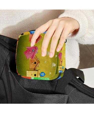 Menstrual Pad Bag with Zipper | Stylish Ladies Napkin Pouch & Tampons Collection Bag for Women and Girls | Bird Houses Design - Buy Online on GoSupps.com