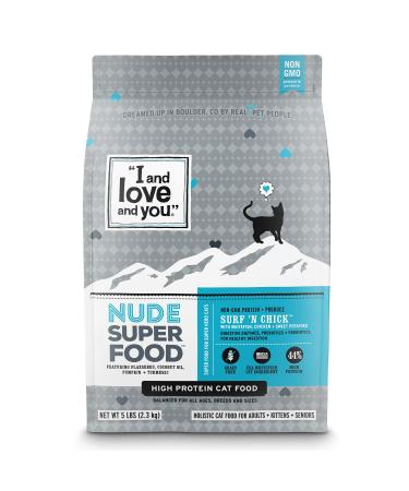 "I and love and you" Nude Superfood Dry Cat Food - Grain Free Limited Ingredient Kibble with Prebiotics & Probiotics & Digestive Enzymes (Variety of Flavors) Surf 'N Chick