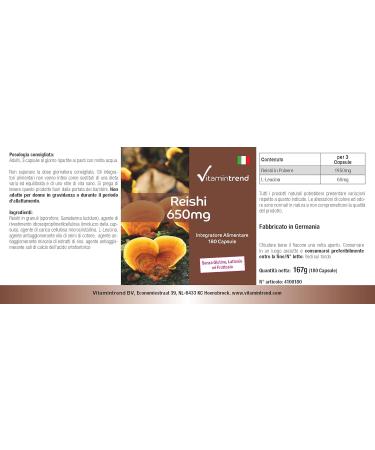 Reishi 650mg - with 1950mg of Reishi Powder per daily dose - Ganoderma lucidum -! FOR 3 MONTHS! | Vitamintrend - Buy Online on GoSupps.com