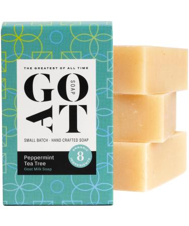 GOAT SOAP Goat Milk Soap Bars - Small Batch Handmade Soap - Cruelty-Free Natural and Organic Ingredients Made In the USA - 4 oz Bath Soaps (Peppermint Tea Tree 3 Bars) Peppermint Tea Tree 4 Ounce (Pack of 3)