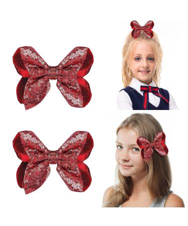 WLLHYF 2 PCS 5Inch Sequin Hair Bows Clips - Large Alligator Hair Barrettes for Girls, Red - Perfect for Birthday Parties and Gifts - Buy Online on GoSupps.com