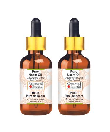 Greenwood Essential Naturreine Neem Oil (Azadirachta Indica) with glass dripper Natural -pure therapeutic quality cold -pressed (Pack of Two) 100ml X 2 (6.76 oz)