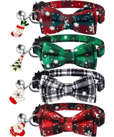 LLHK 4 Pack Christmas Cat Collars with Bow Tie and Bell,Breakaway Kitten Collar for Girl Boy Cats,Adjustable 7-12inch, for Kitty Kitten Adult Cats,Pet Supplies,Stuff,Accessories.